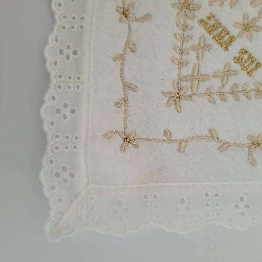 Anna Sui Cotton 100% Small Towel Mini White Place Mat Washcloth Square Embroider